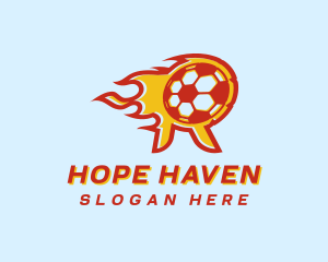 Sports Equipment - Soccer Flame Letter R logo design