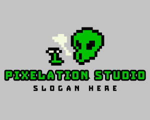 Smoking Pixel Alien logo design