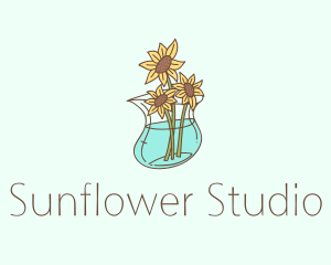 Sunflower - Floral Sunflower Pot logo design