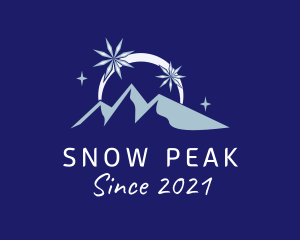 Skiing - Snowflake Mountain Peak logo design
