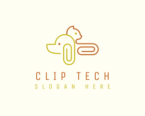 Dog Cat Paper Clip logo design