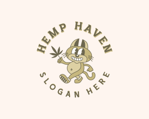 Cat Hemp Weed logo design