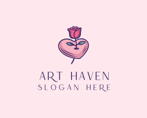 Romantic Heart Rose  logo design