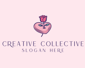 Romantic Heart Rose  logo design