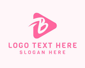 Play Button - Pink Media Player Letter B logo design