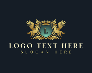 Equine - Elegant Pegasus Shield logo design