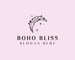 Bohemian Floral Moon logo design