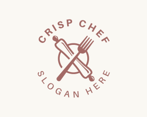 Rolling Pin Fork Utensil logo design