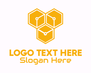 Polygonal - Yellow Circuitry Honeycomb logo design