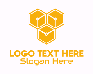 Web - Yellow Circuitry Honeycomb logo design