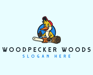 Chainsaw Woodpecker Bird logo design