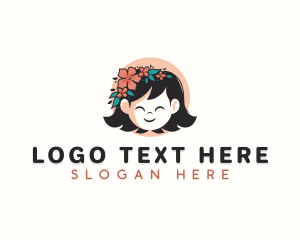 School - Child Girl Floral logo design
