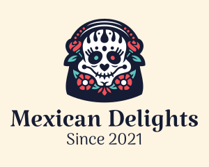 Floral Mexican Skull logo design