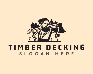 Worker Woodcutter Lumberjack logo design