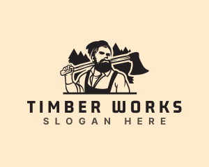 Worker Woodcutter Lumberjack logo design