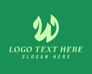 Tea Leaves - Green Organic Plant Letter W logo design