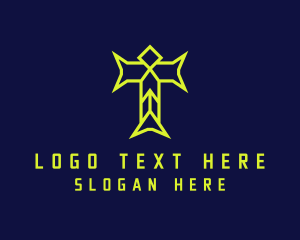 Combat - Neon Gaming Letter T logo design