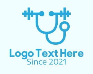 Dumbbell - Blue Medical Stethoscope logo design