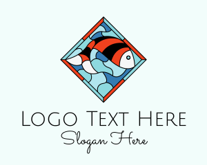 Salmon - Fish Plate Stained Glass logo design
