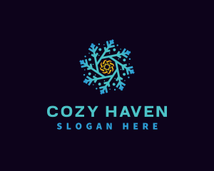 Warm - Snowflake HVAC Heating Cooling logo design