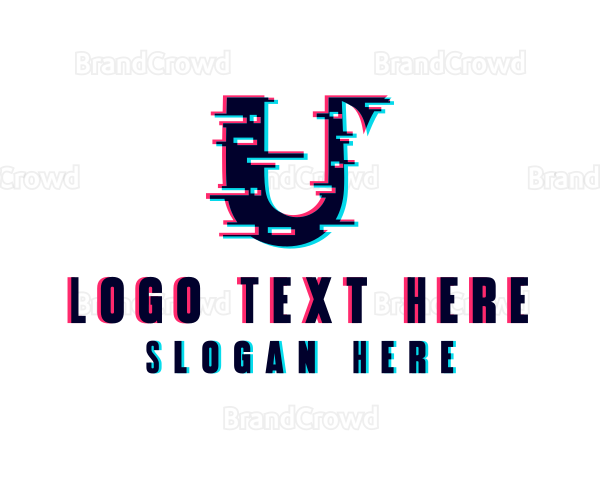 Glitch Tech Letter U Logo