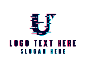 Anaglyph - Glitch Tech Letter U logo design