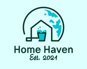 House - Globe House Bucket logo design