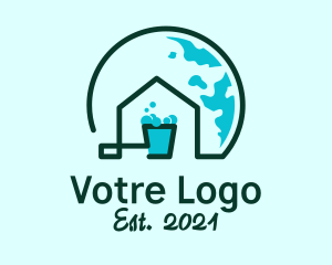 Cleaning - Globe House Bucket logo design