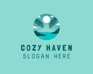 Cozy Summer Beach Palm Tree logo design