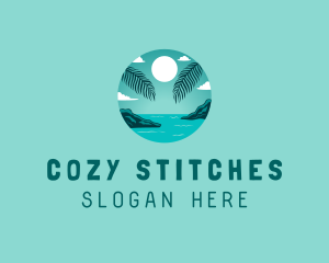 Cozy Summer Beach Palm Tree logo design