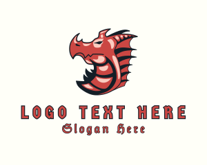 Wyvern - Red Dragon Mythical Creature logo design