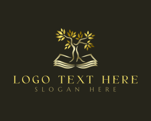 Library - Tree Leaves Book logo design