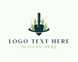 Eco - Shovel Grass Gardening logo design