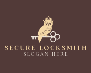 Locksmith - Crown Owl Key logo design