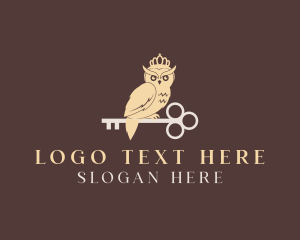 Lock - Crown Owl Key logo design