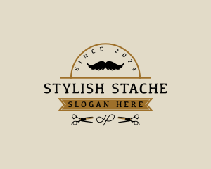 Grooming Scissors Moustache logo design