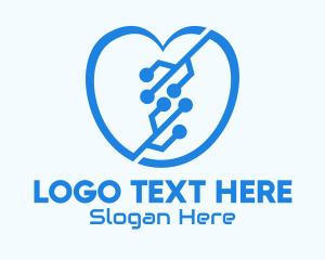 Tech - Blue Tech Heart logo design