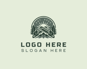 Forestry - Chainsaw Mountain Pine Tree logo design