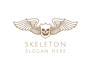 Shield Skeleton Wings logo design