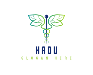 Clinic - Leaf Wings Caduceus logo design