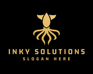 Squid - Gold Squid Tentacles logo design