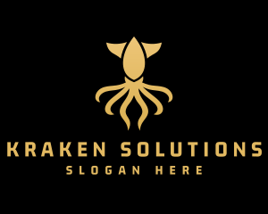 Kraken - Gold Squid Tentacles logo design