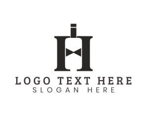Bartender - Bow Tie Bottle Letter H logo design