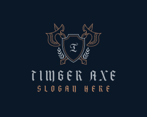 Medieval Axe Shield Wreath logo design