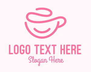 Curly - Pink Coffee Cup Monoline logo design