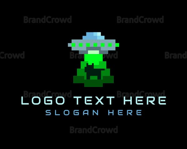 Pixel UFO Alien Abduction Logo