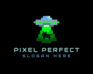 Pixel UFO Alien Abduction logo design