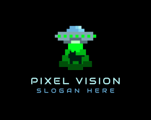 Pixel UFO Alien Abduction logo design