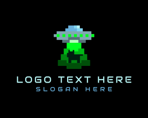 Pixel - Pixel UFO Alien Abduction logo design
