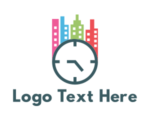 Hostel - City Building Clock logo design